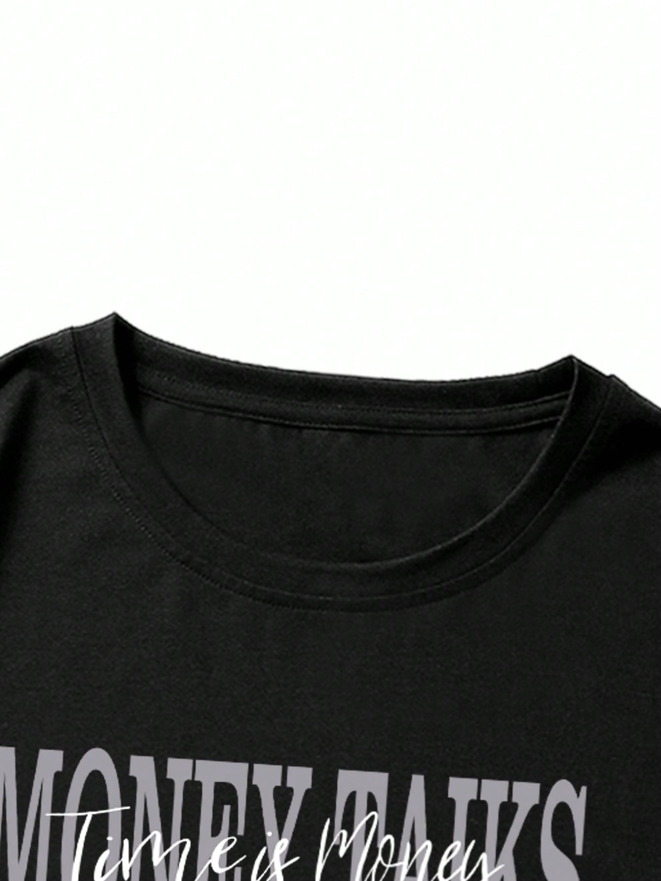 Street Life Men Slogan & Figure Graphic Drop Shoulder Tee, School