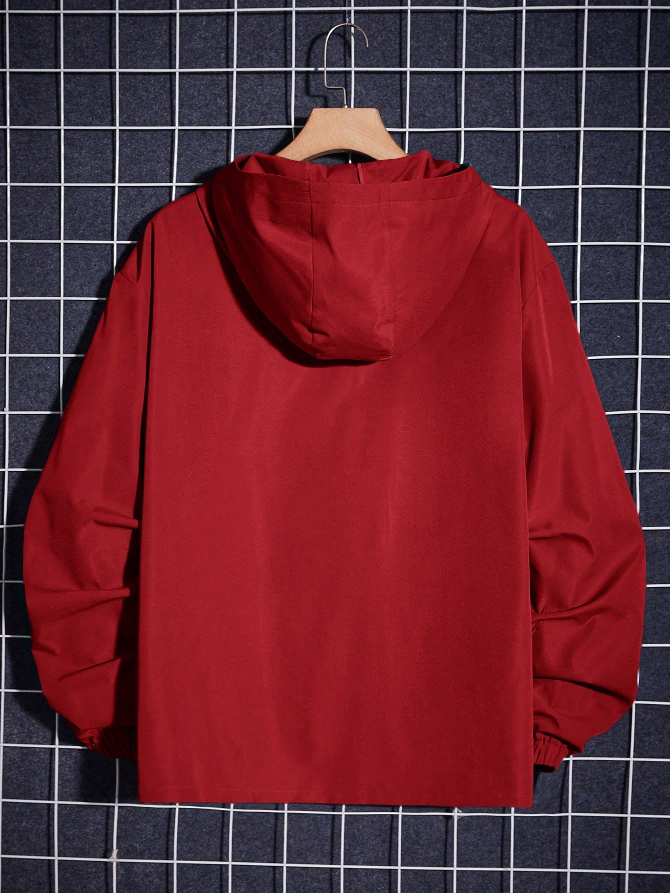 Guys Letter Patched Detail Half Button Hooded Jacket