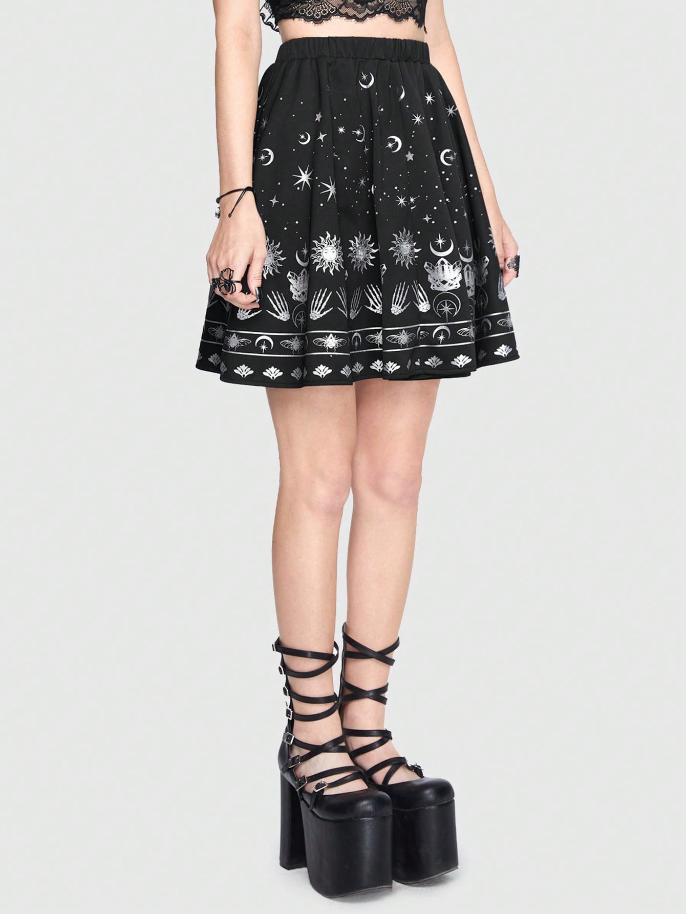 Goth Sun & Moon Print Skirt