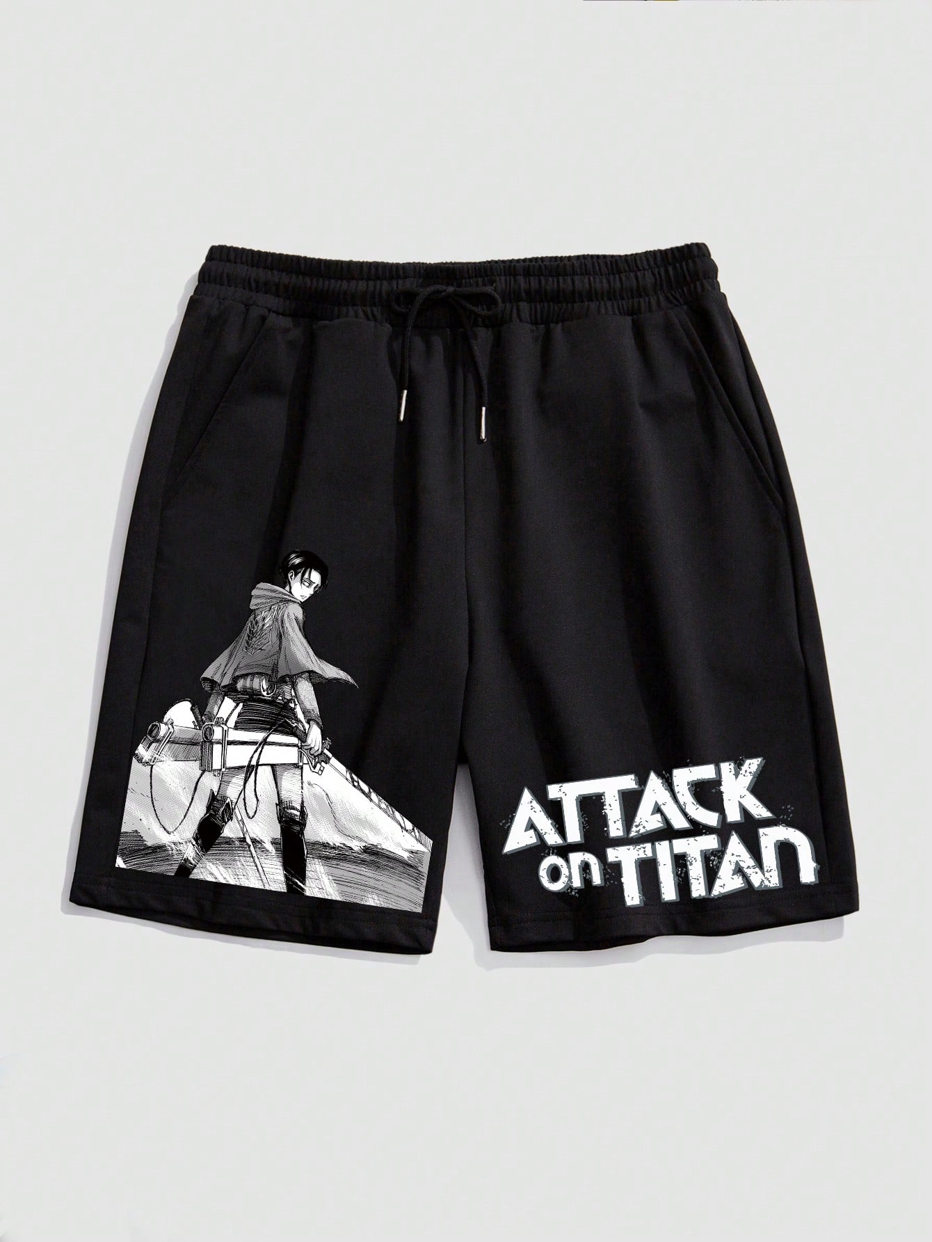 ROMWE X Attack on Titan Men Figure & Letter Graphic Drawstring Waist Shorts, School