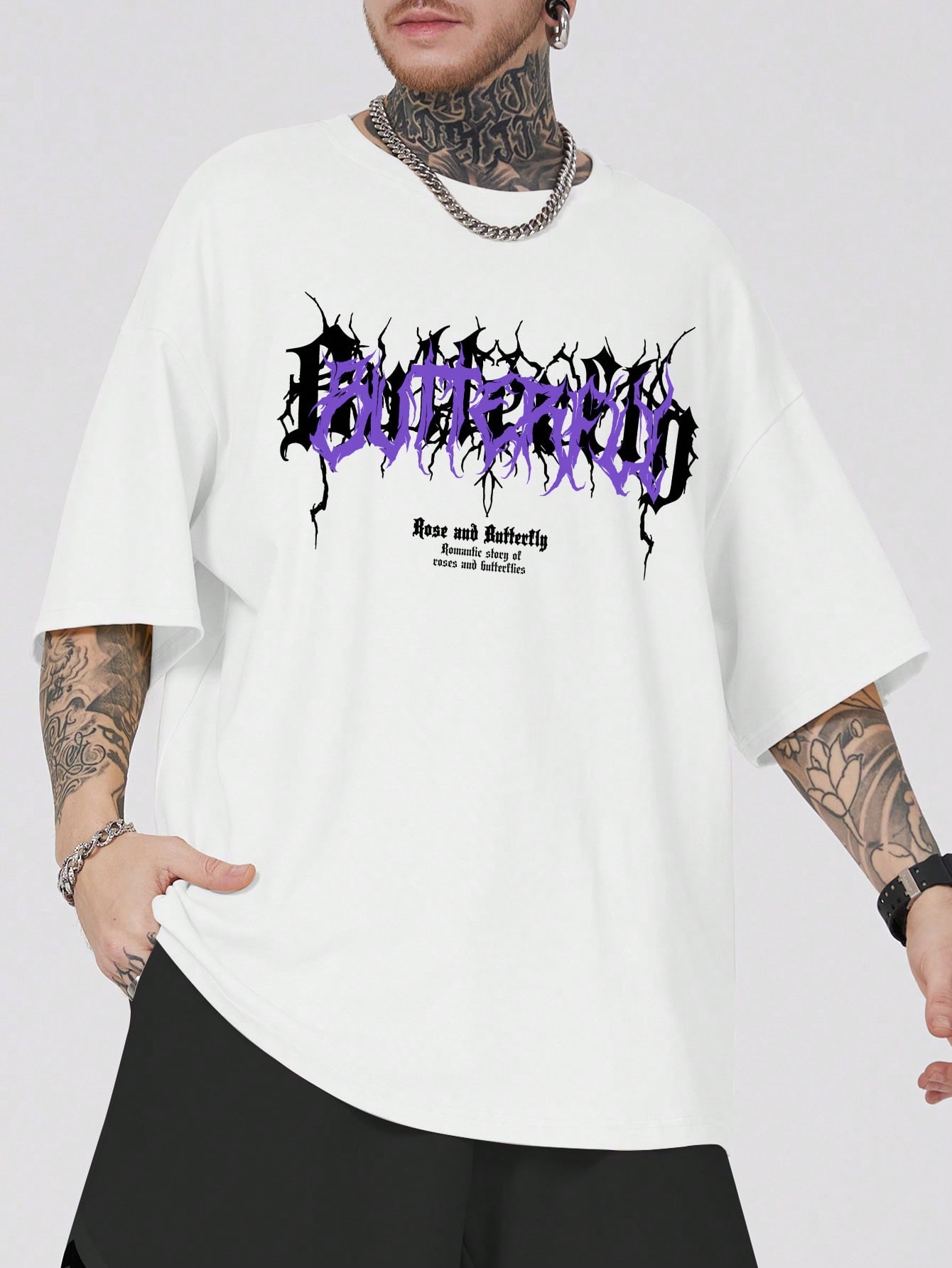 Goth Men Slogan & Butterfly Graphic Tee, School