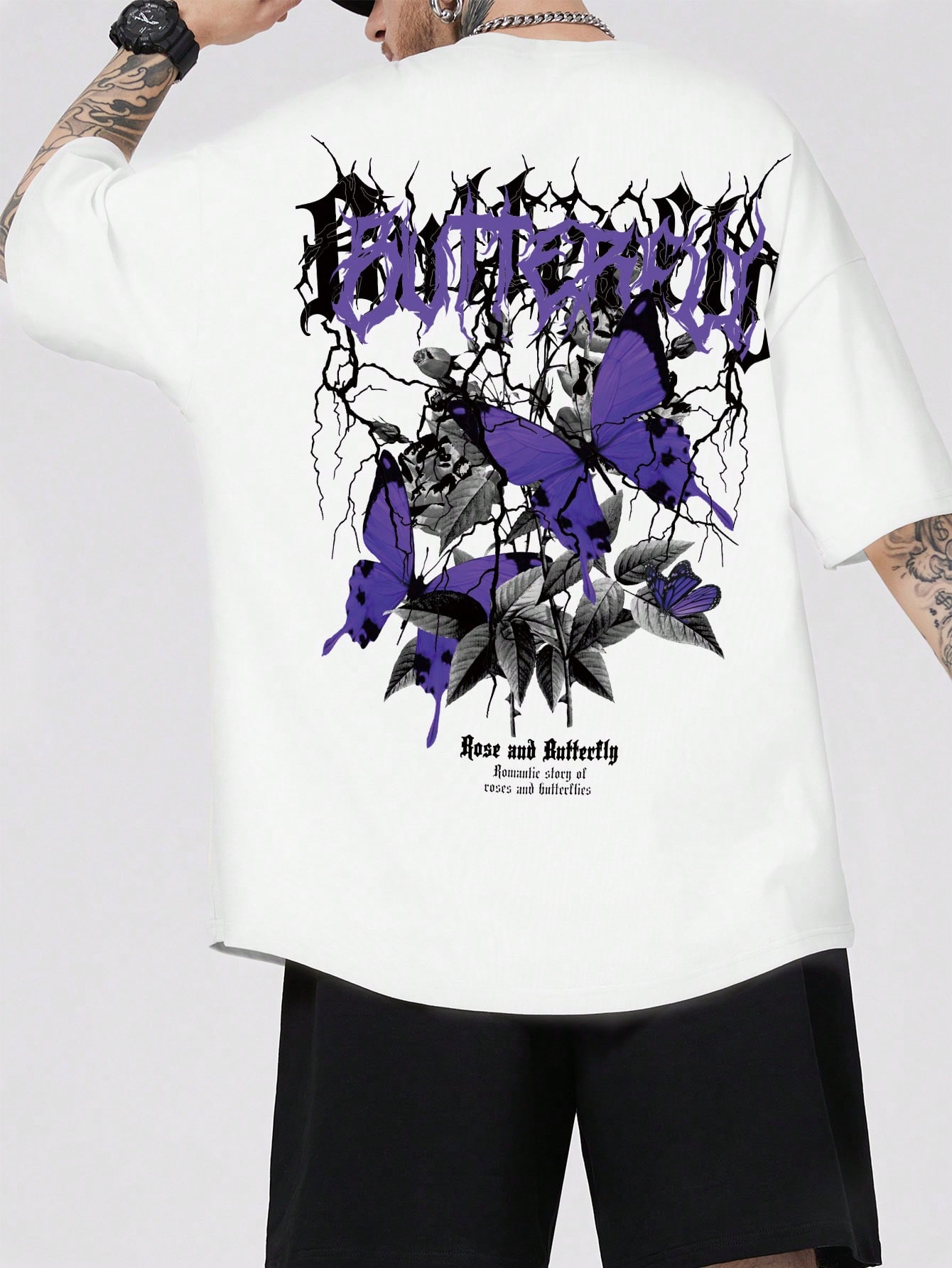 Goth Men Slogan & Butterfly Graphic Tee, School
