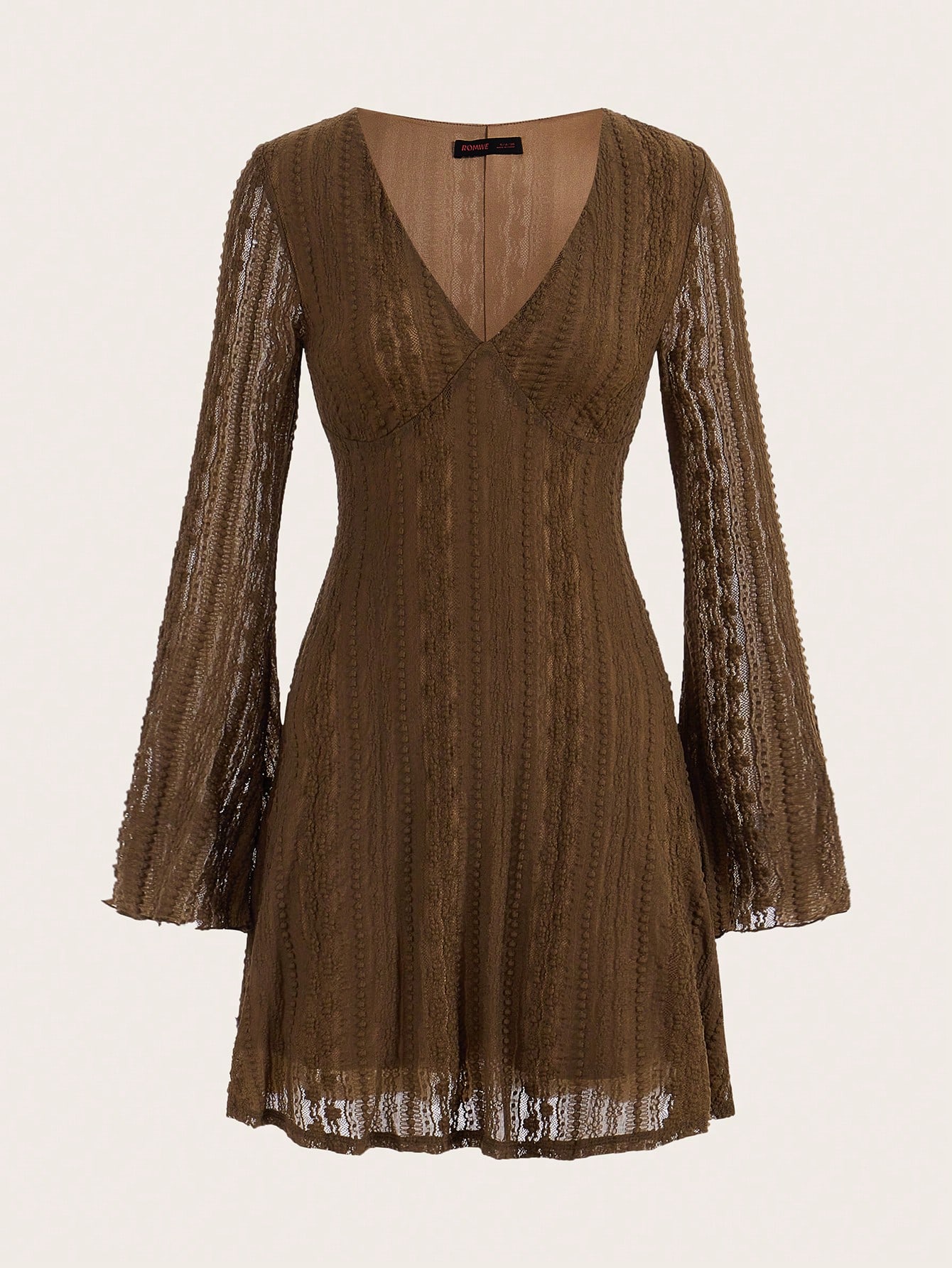 Solid Flounce Sleeve Lace Dress Without Belt, School