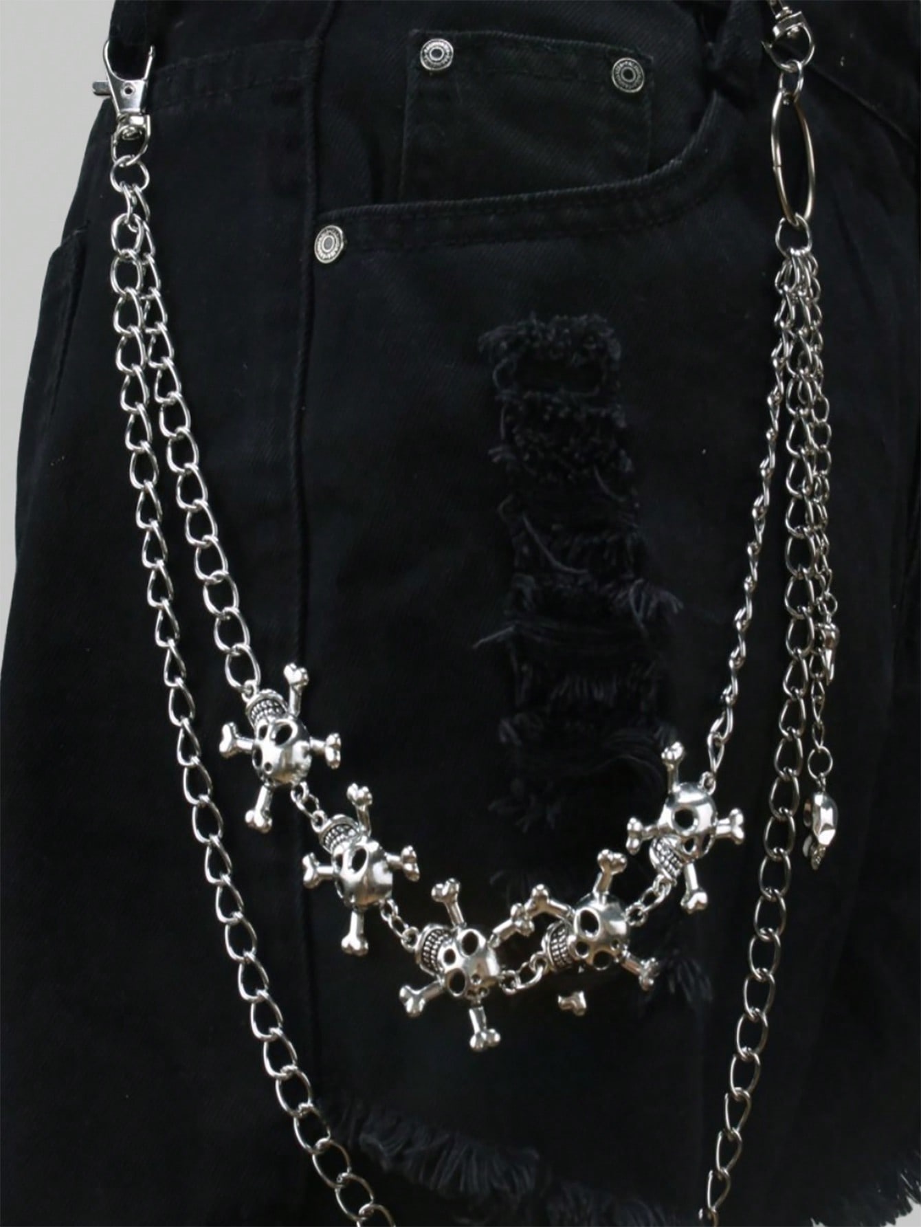 Grunge Punk 1pc Women Skull Decor Layered Trouser Chain