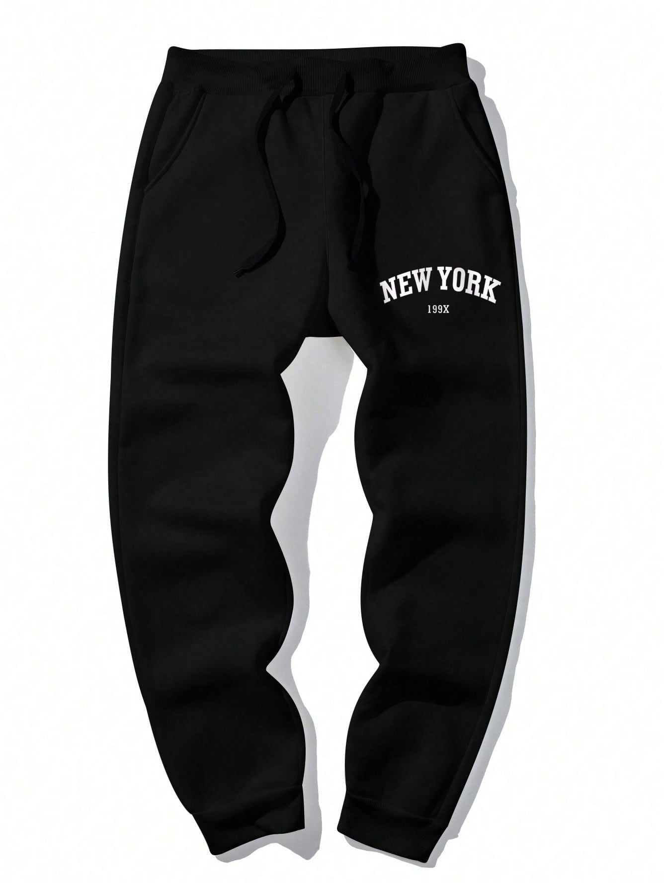 Guys Letter Graphic Drawstring Waist Sweatpants