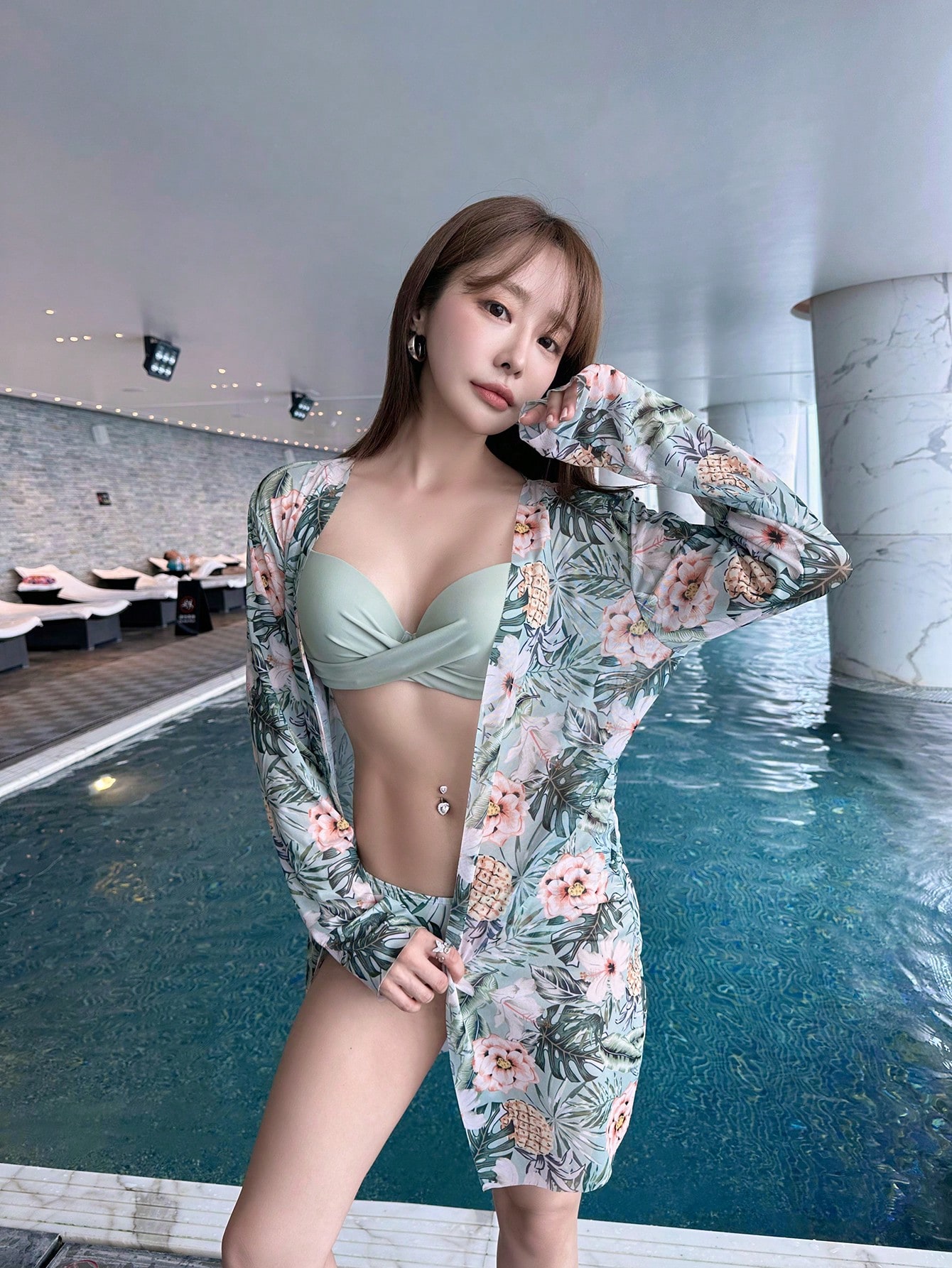 Summer Beach 3packs Plant Print Push Up Bikini & Kimono