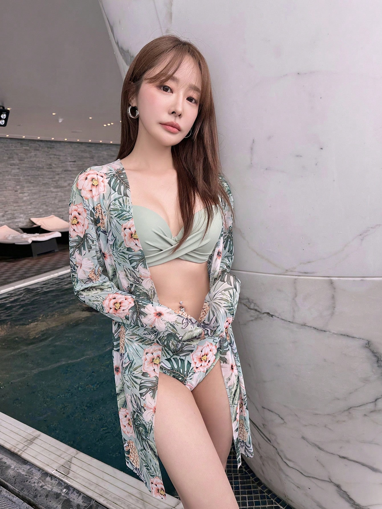 Summer Beach 3packs Plant Print Push Up Bikini & Kimono