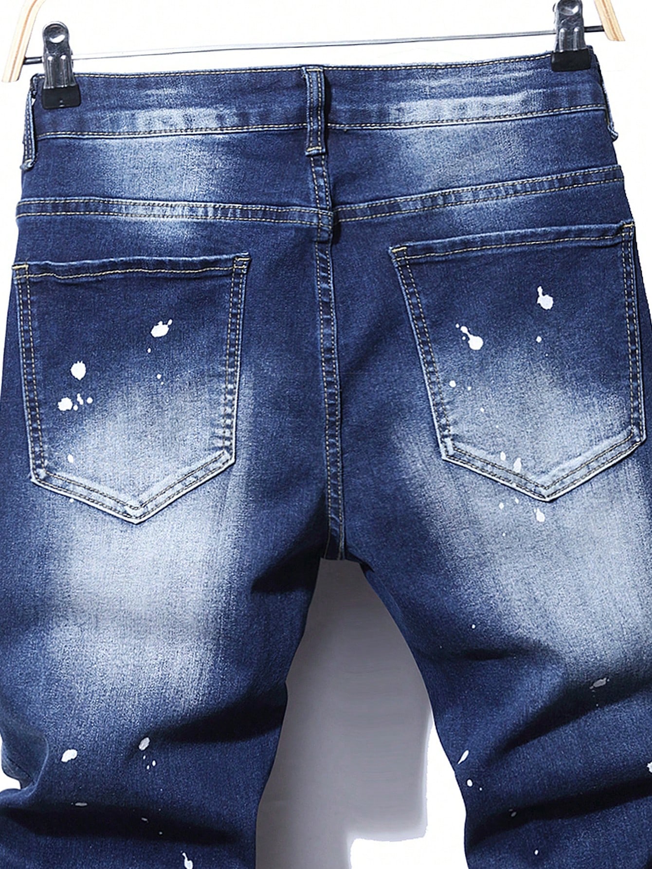 Guys Splash Ink Print Ripped Frayed Rag Stitching Jeans