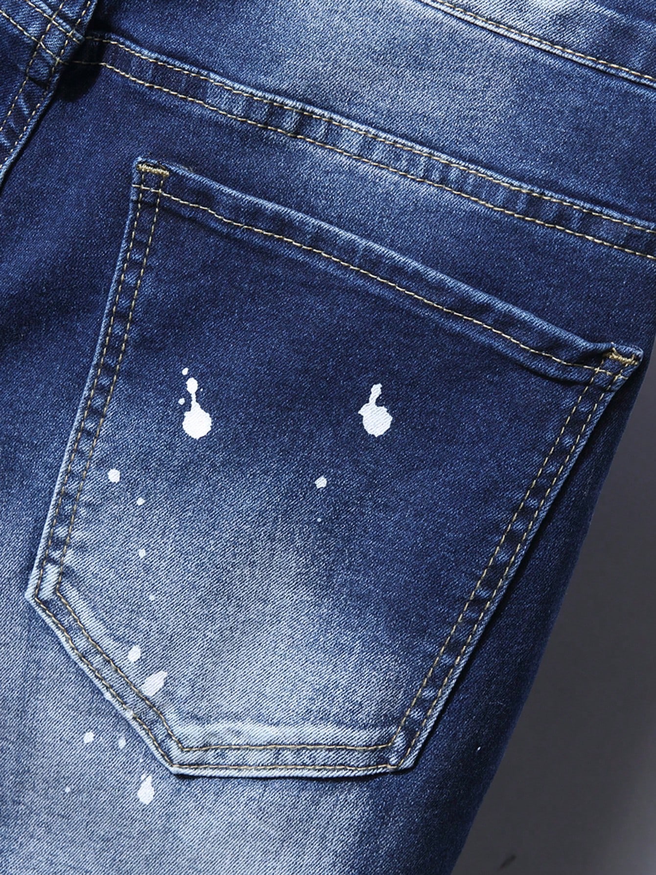 Guys Splash Ink Print Ripped Frayed Rag Stitching Jeans