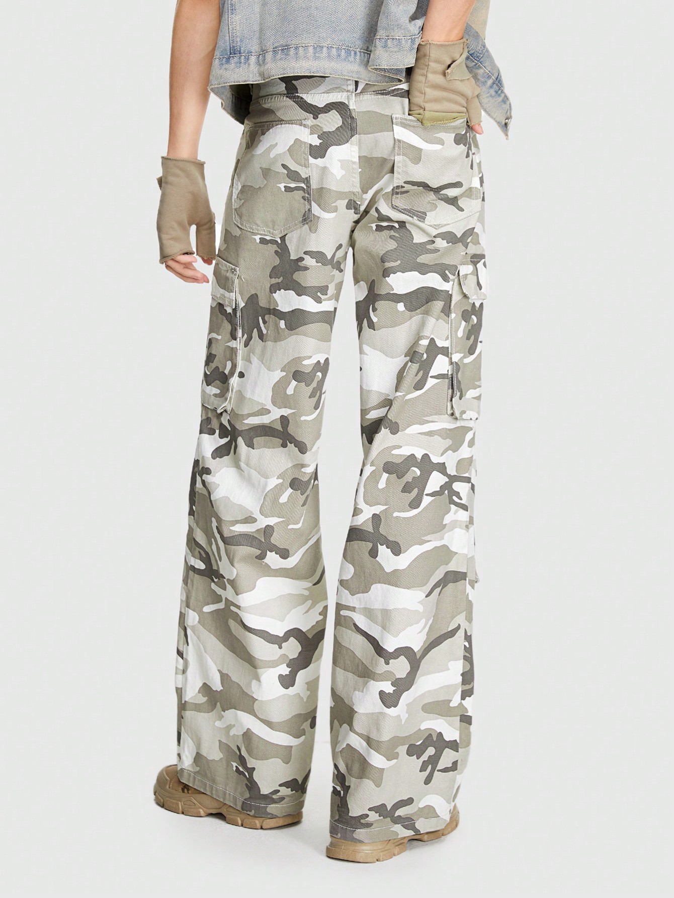 Grunge Punk Guys Camo Print Straight Leg Jeans
