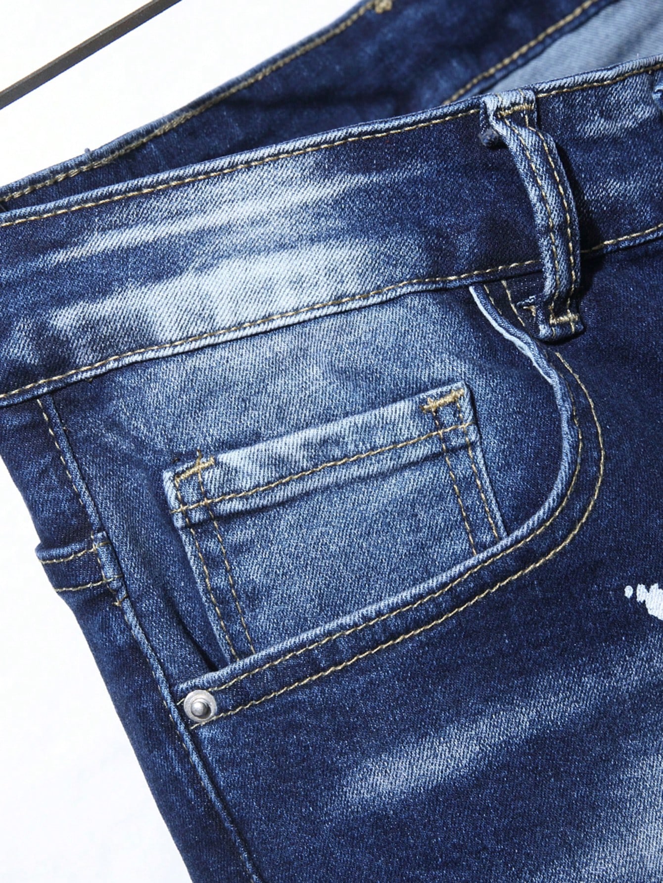 Guys Splash Ink Print Ripped Frayed Rag Stitching Jeans