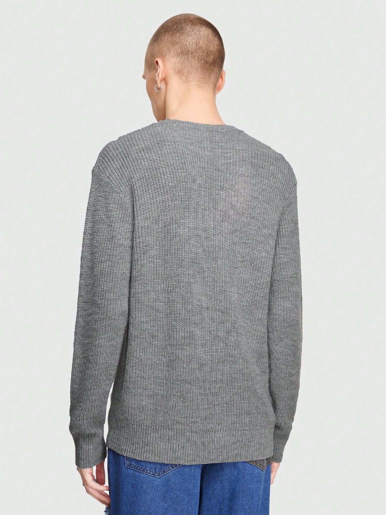 Grunge Punk Guys Cut Out Ripped Drop Shoulder Sweater Without Scarf