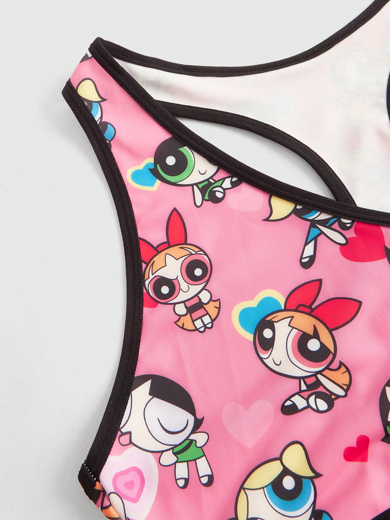 The Powerpuff Girls | ROMWE Plus Cartoon Graphic Contrast Binding Racerback Lingerie Set