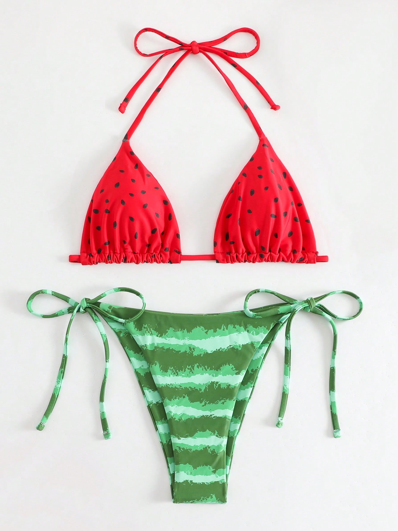 Summer Beach Watermelon Print Halter Bikini Set, Vocation Bikini