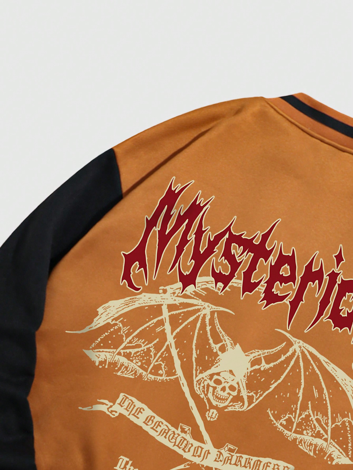 Goth Guys Letter & Skull Graphic Colorblock Striped Trim Varsity Jacket