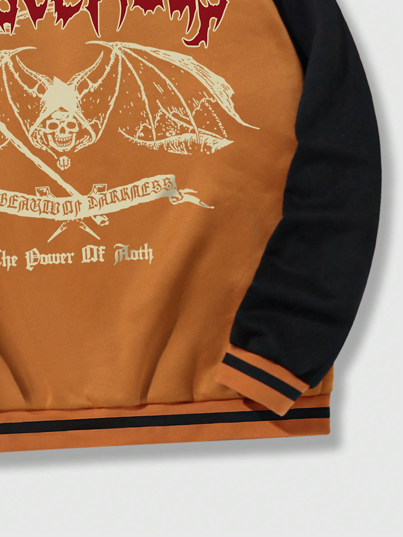 Goth Guys Letter & Skull Graphic Colorblock Striped Trim Varsity Jacket