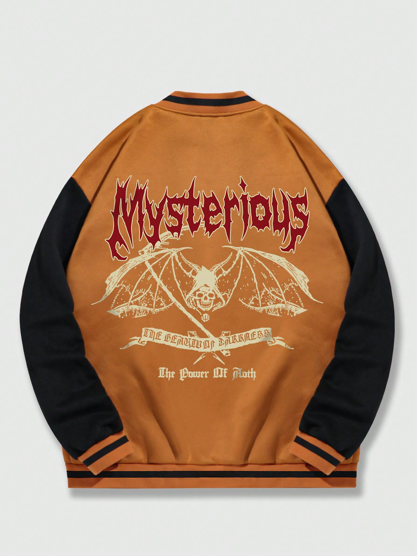 Goth Guys Letter & Skull Graphic Colorblock Striped Trim Varsity Jacket