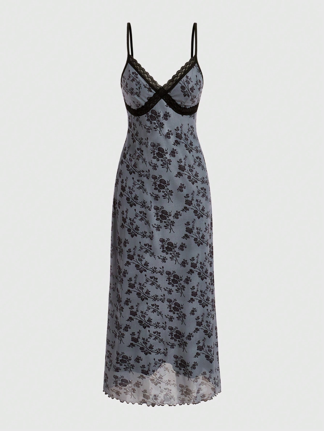 Fairycore Allover Floral Print Contrast Lace Cami Dress
