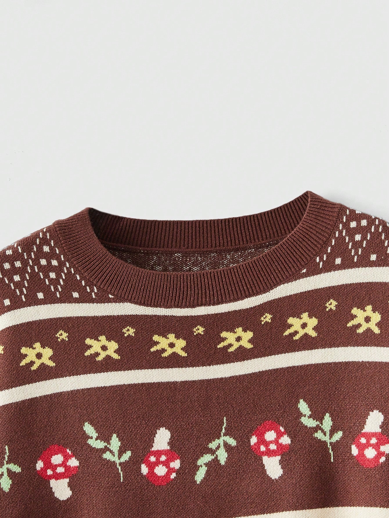 Fairycore Women's Mushroom Pattern Round Neck Sweater