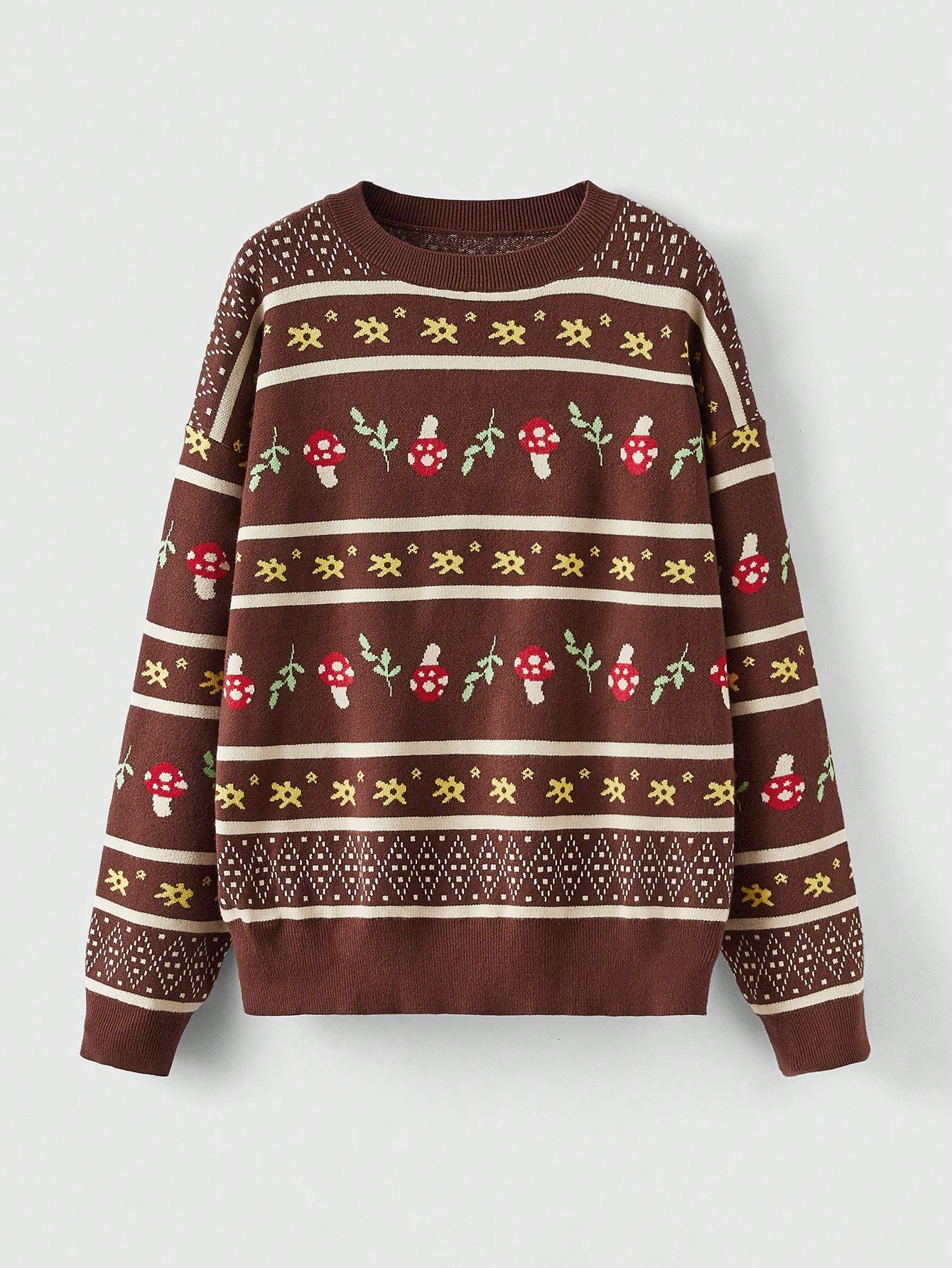 Fairycore Women's Mushroom Pattern Round Neck Sweater