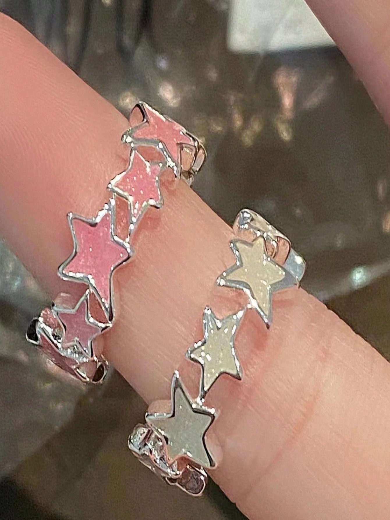 Kawaii Asymmetric Color Star Ring Female Ins Personality Sweet And Cool Style Dopamine Index Finger Ring Accessories Ring Set