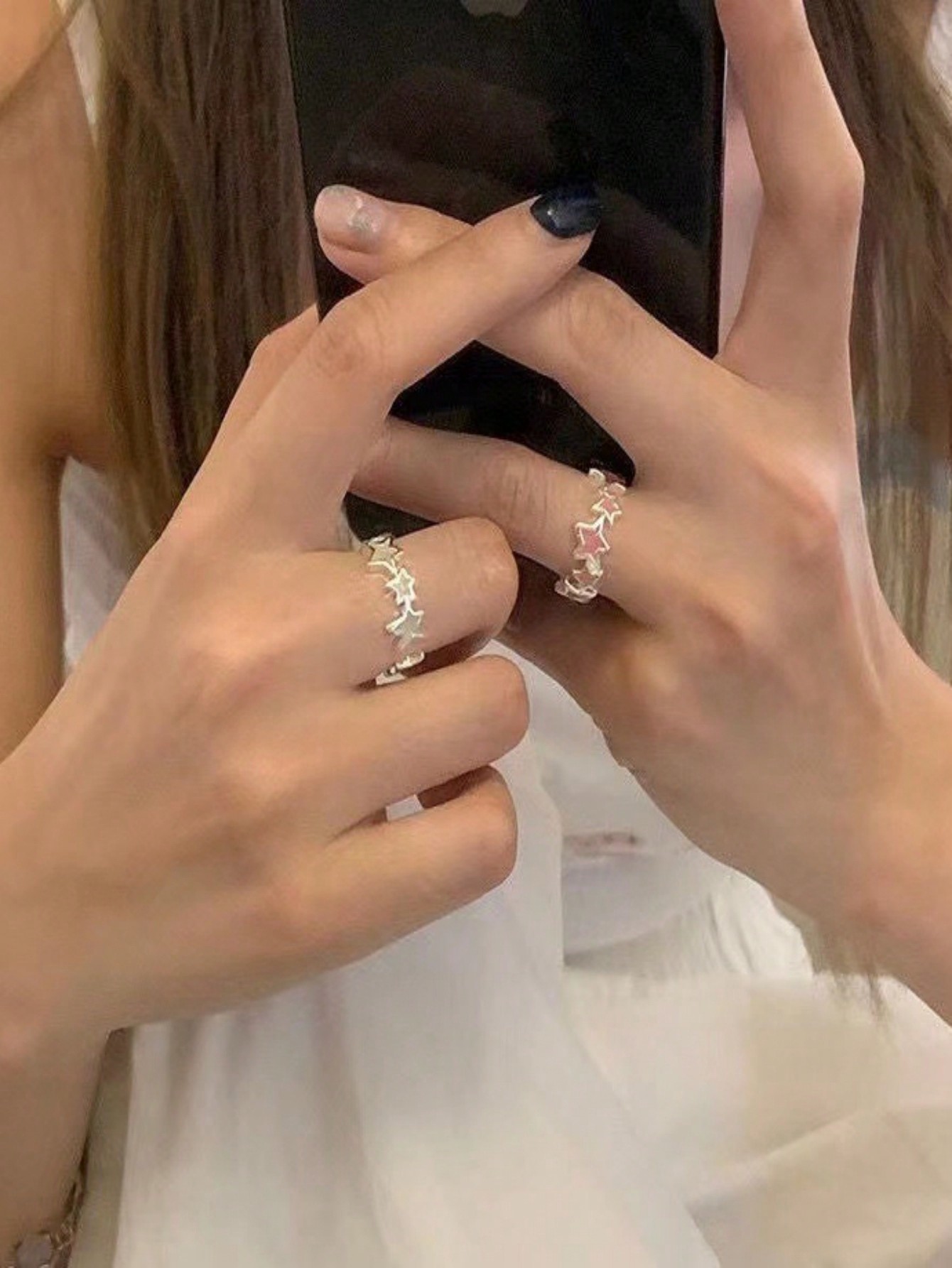 Kawaii Asymmetric Color Star Ring Female Ins Personality Sweet And Cool Style Dopamine Index Finger Ring Accessories Ring Set