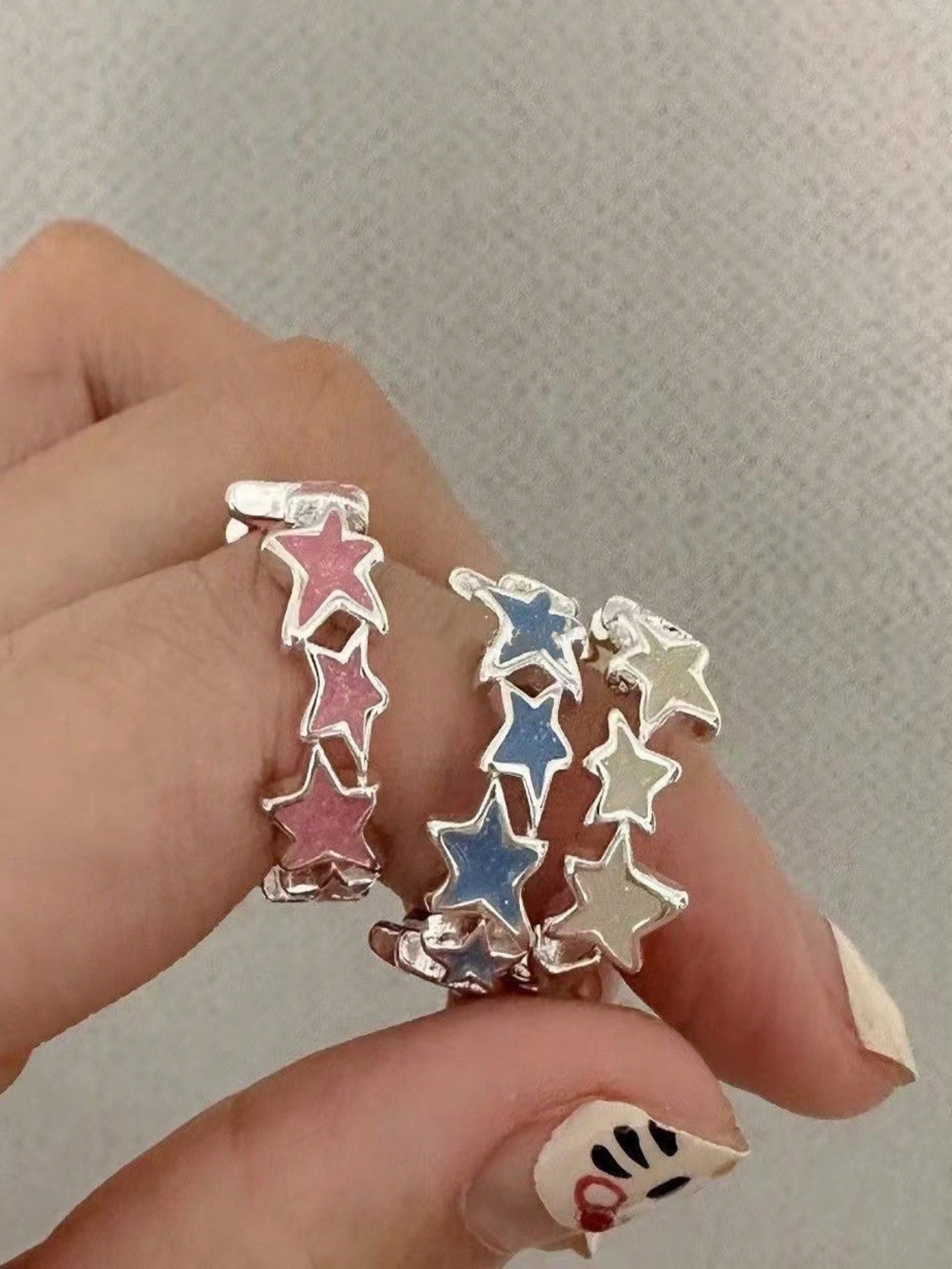 Kawaii Asymmetric Color Star Ring Female Ins Personality Sweet And Cool Style Dopamine Index Finger Ring Accessories Ring Set