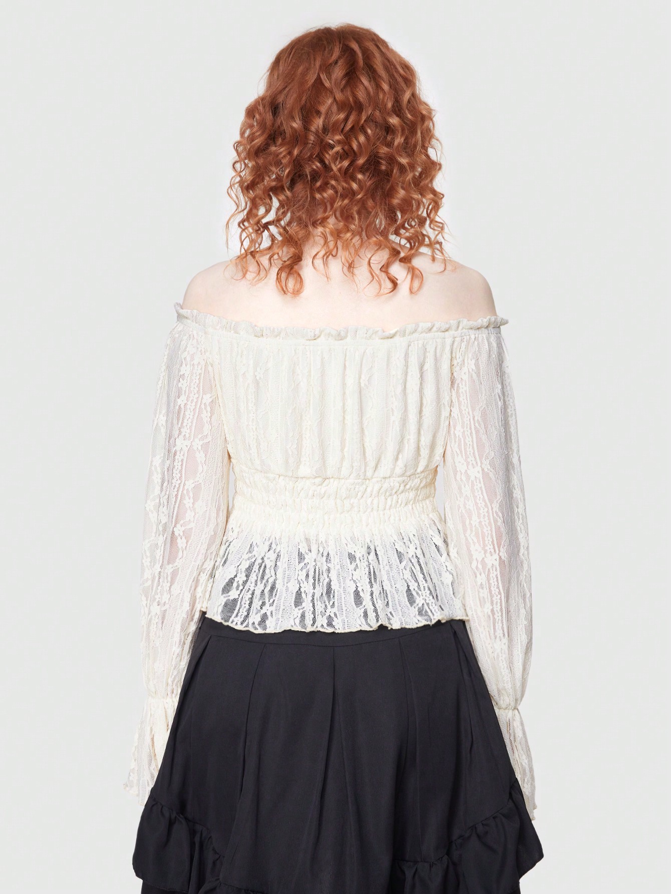 ROMWE Avant Women's Lace Off Shoulder Shirred Blouse