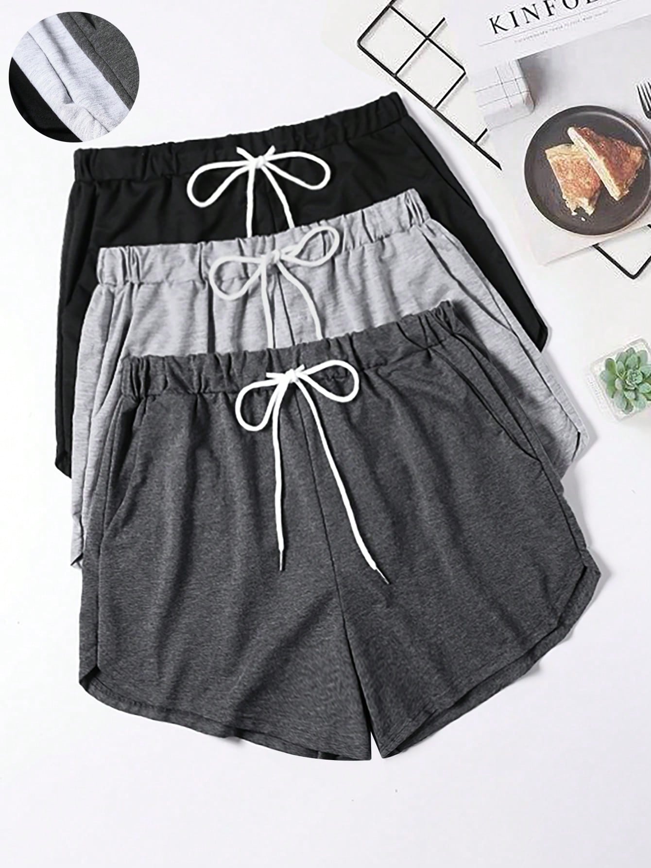 Plus 3pcs Drawstring Waist Track Shorts