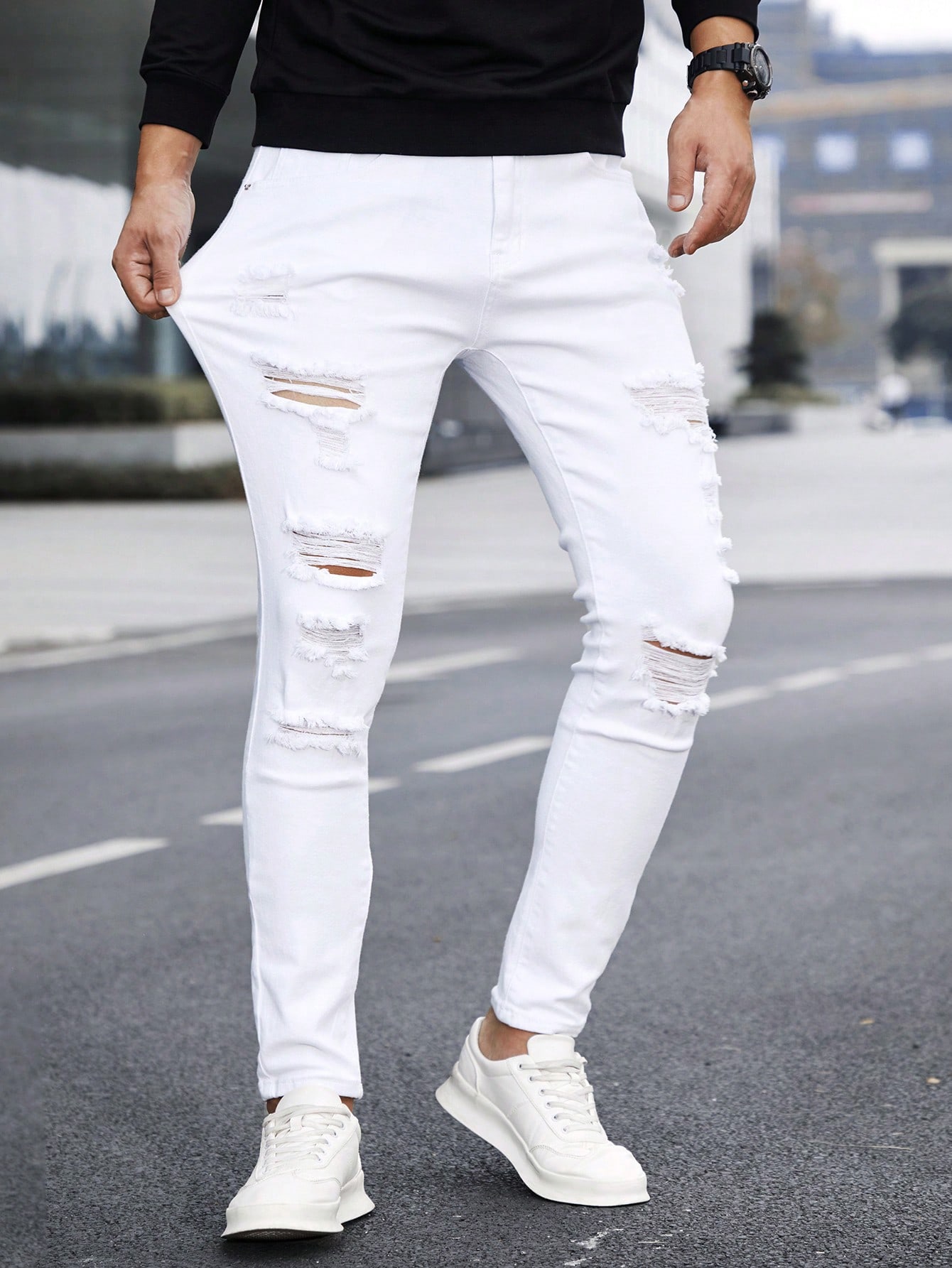 Guys Ripped Frayed Skinny Jeans