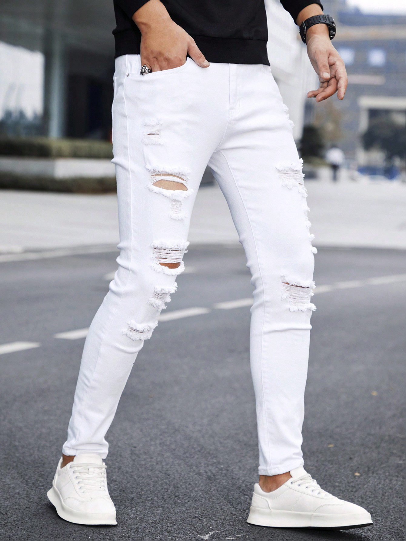 Guys Ripped Frayed Skinny Jeans