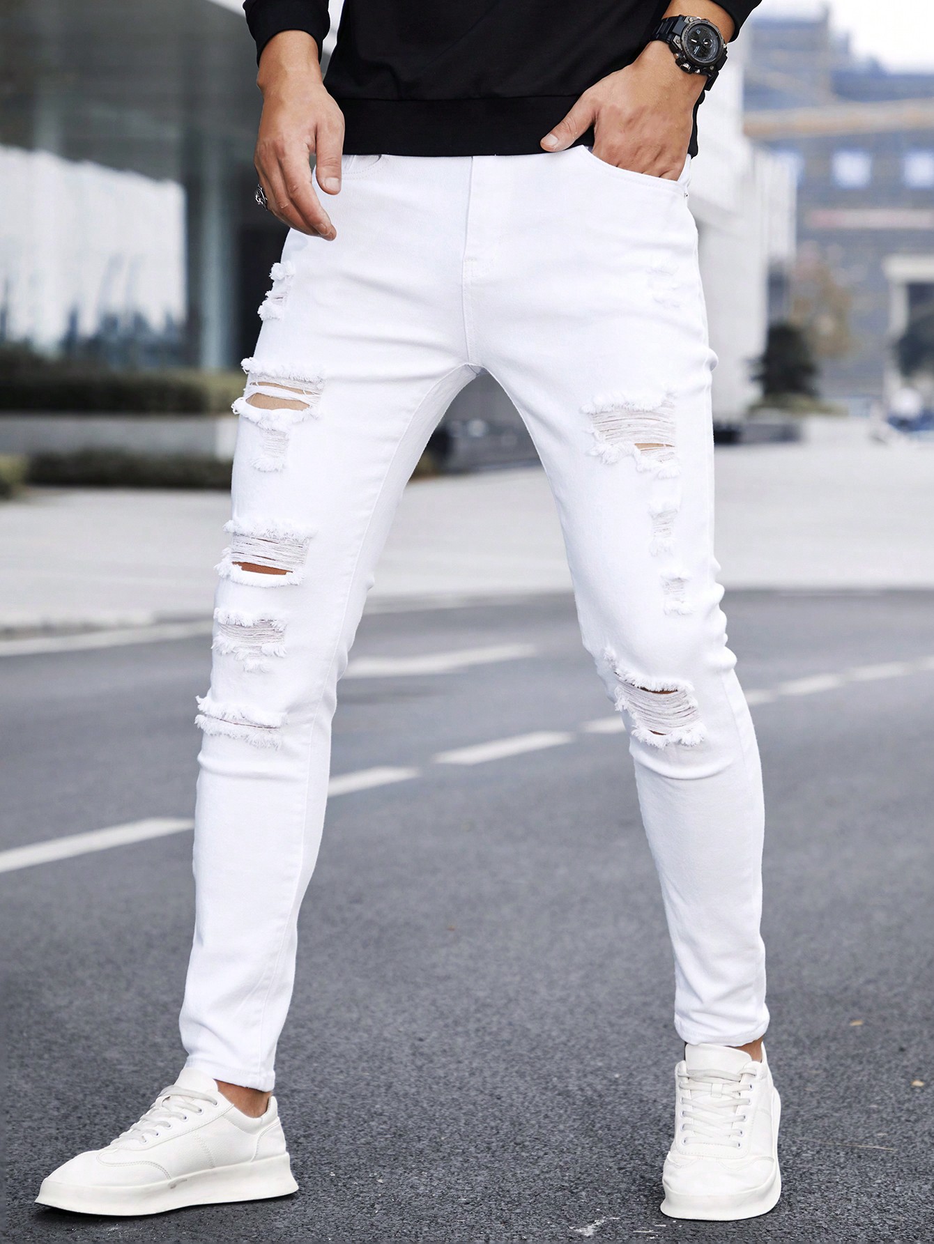 Guys Ripped Frayed Skinny Jeans