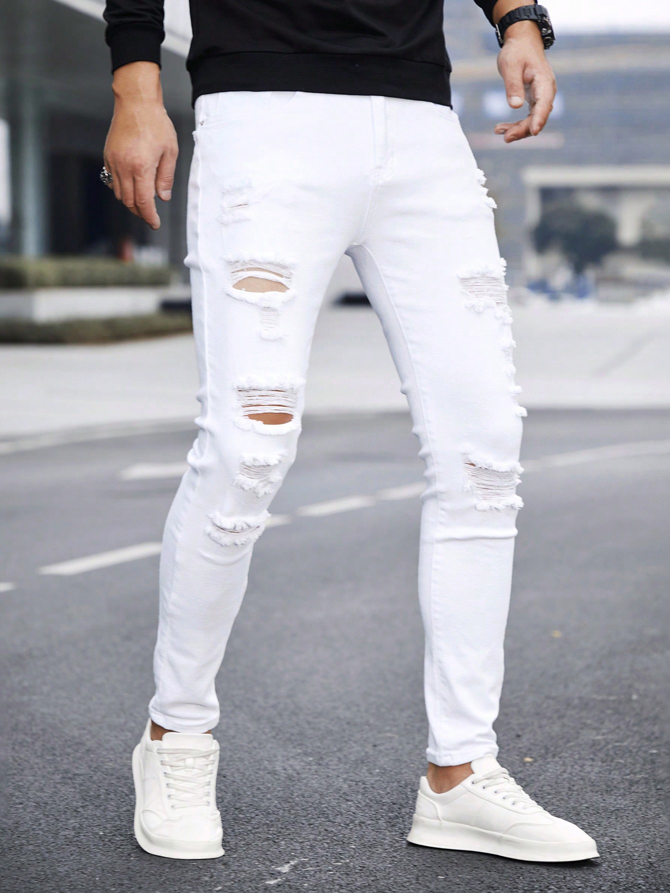 Guys Ripped Frayed Skinny Jeans