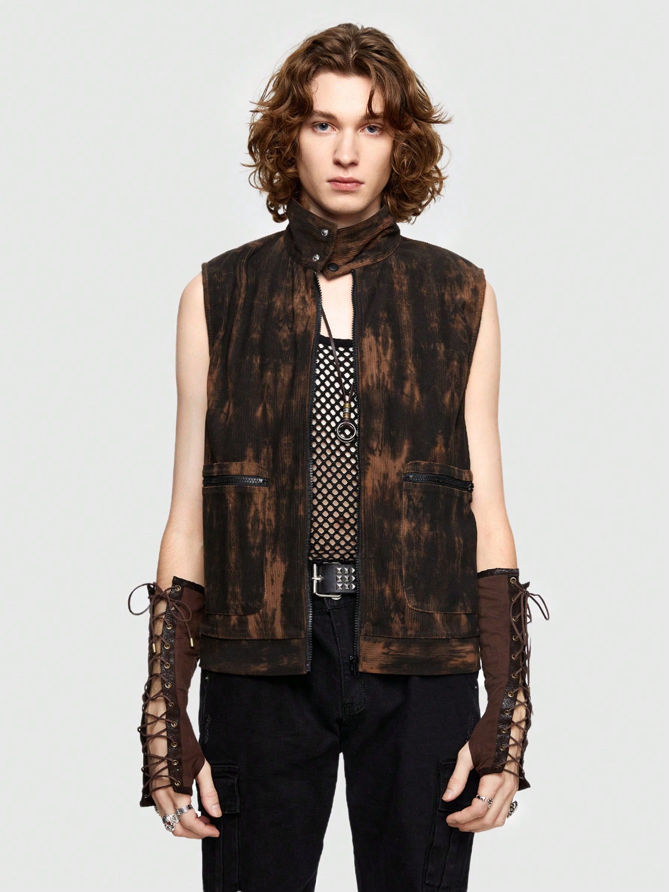 ROMWE Avant Men Pocket Front Zip Up Tie Dye Vest