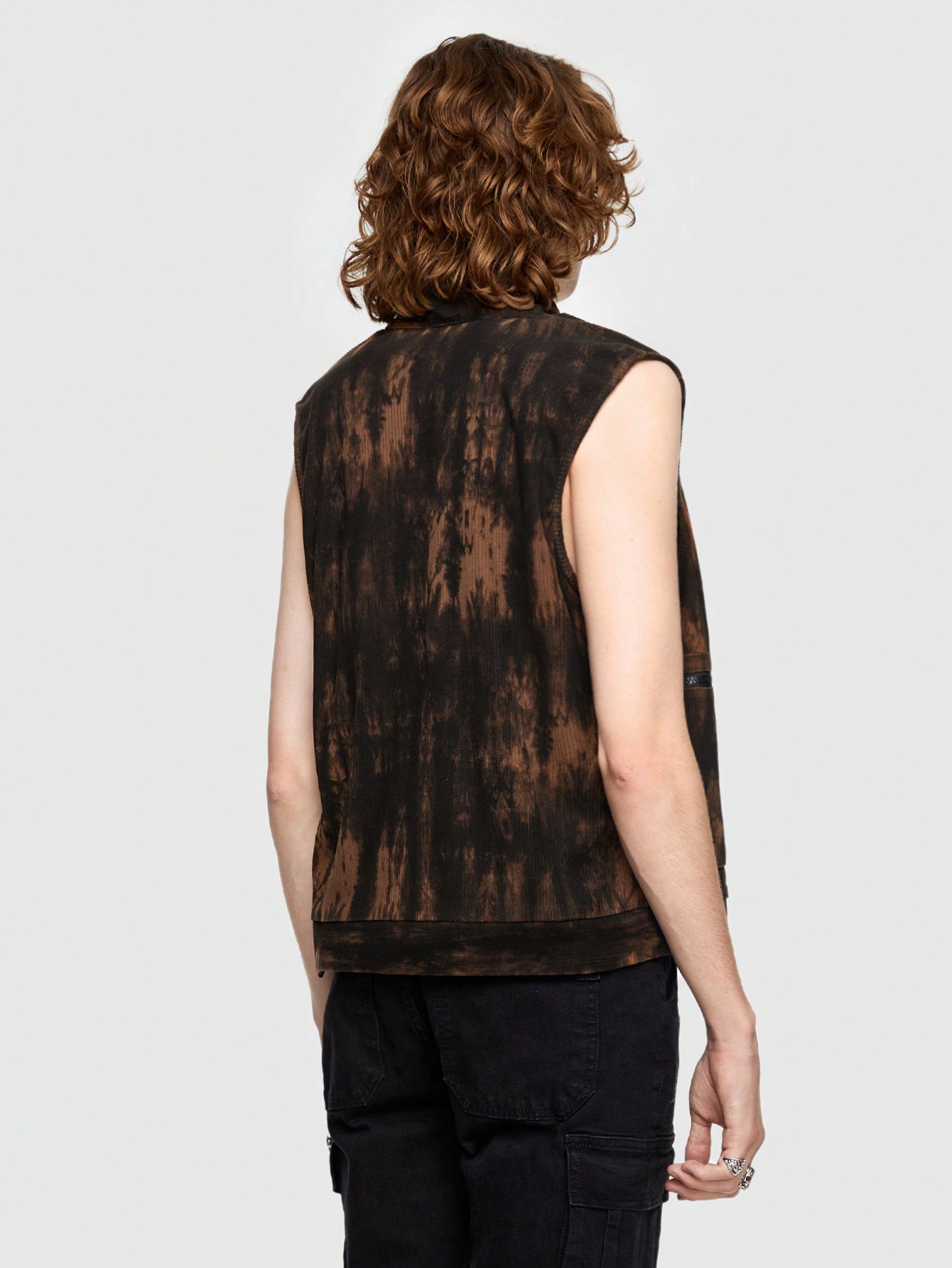 ROMWE Avant Men Pocket Front Zip Up Tie Dye Vest