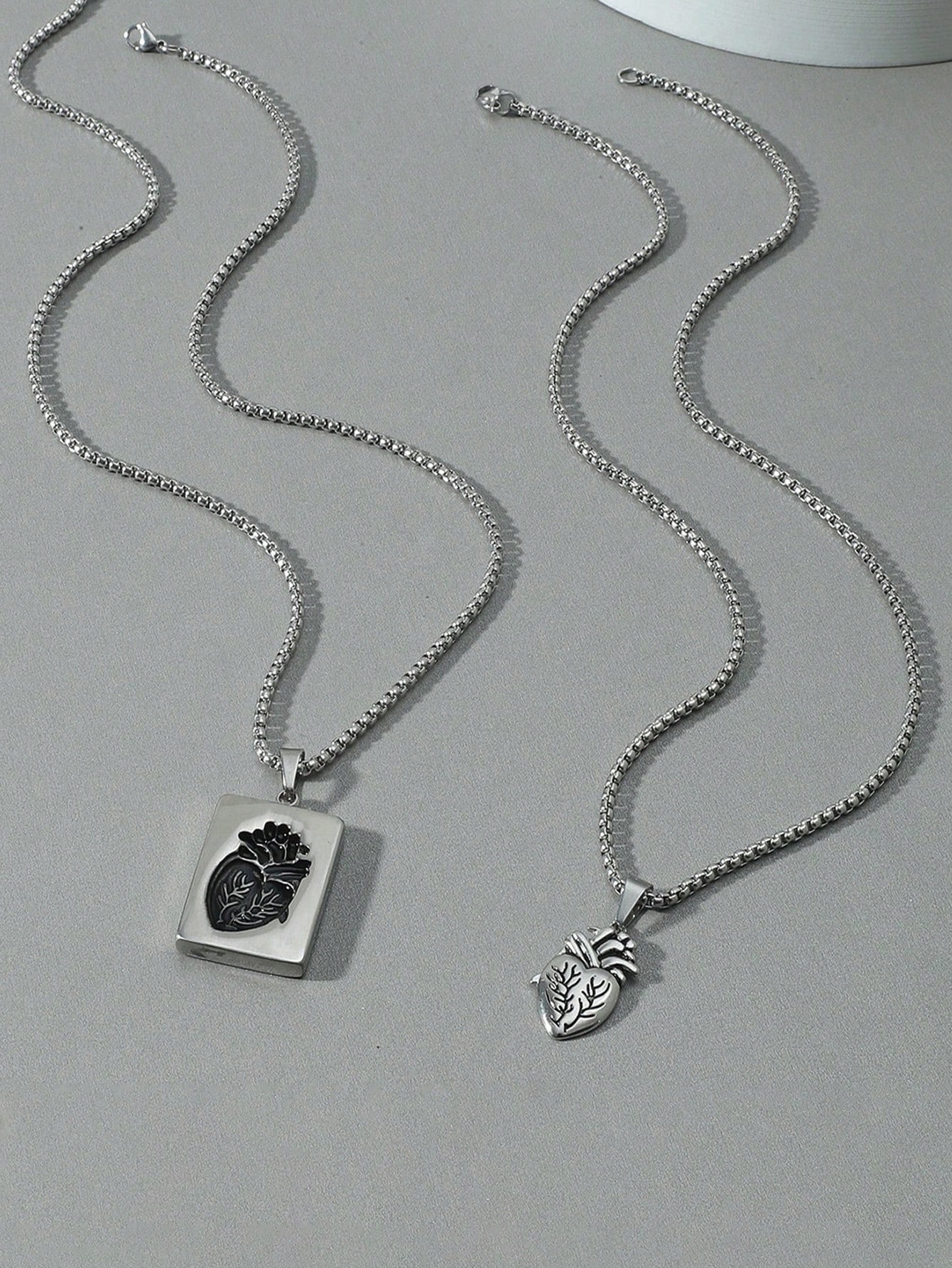 Grunge Punk 2pcs Heart Shaped Necklace, For Halloween & Valentine's Day
