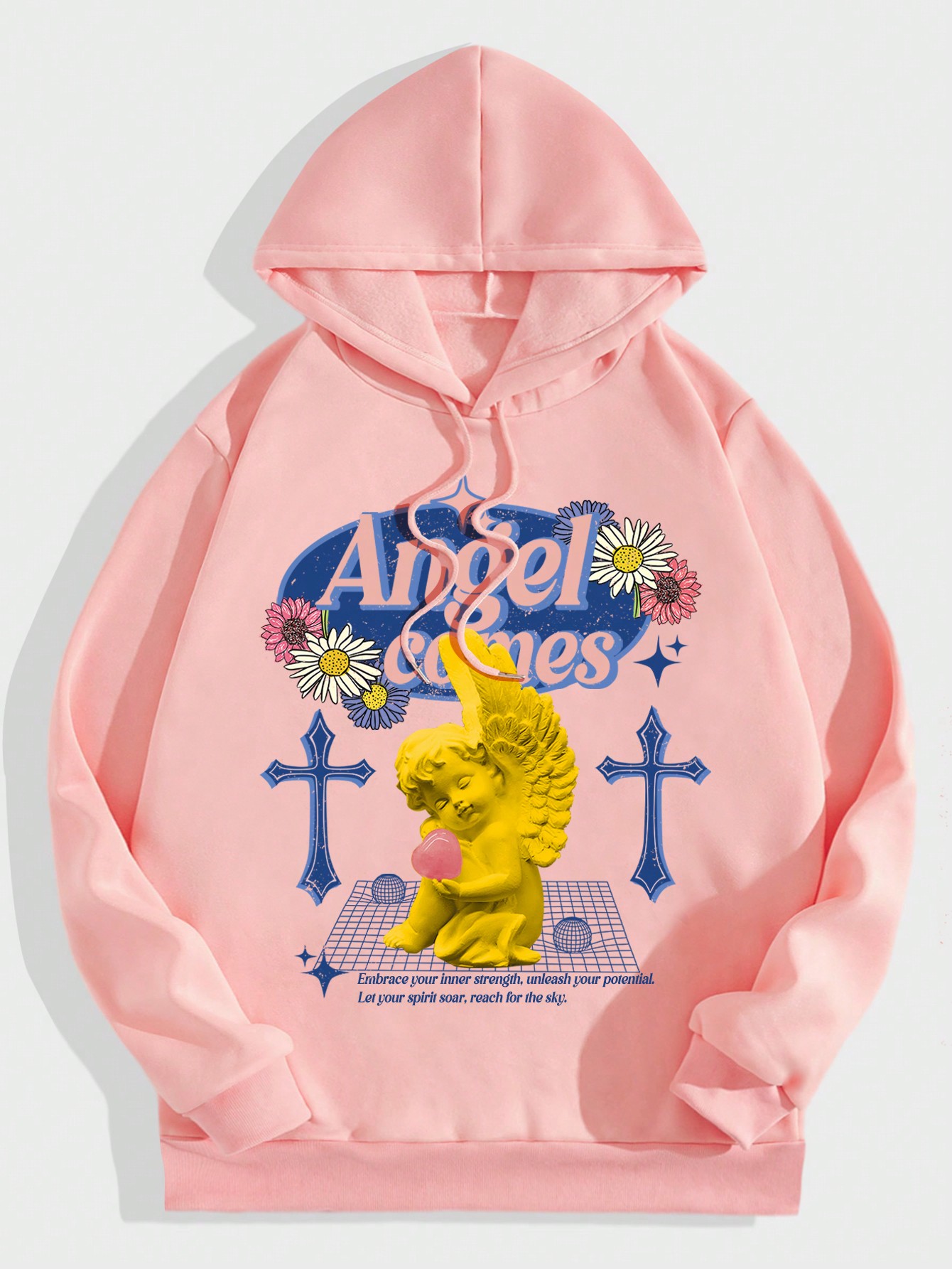 Street Life Men's Daisy Print Hoodie With Slogan And Thermal Lined