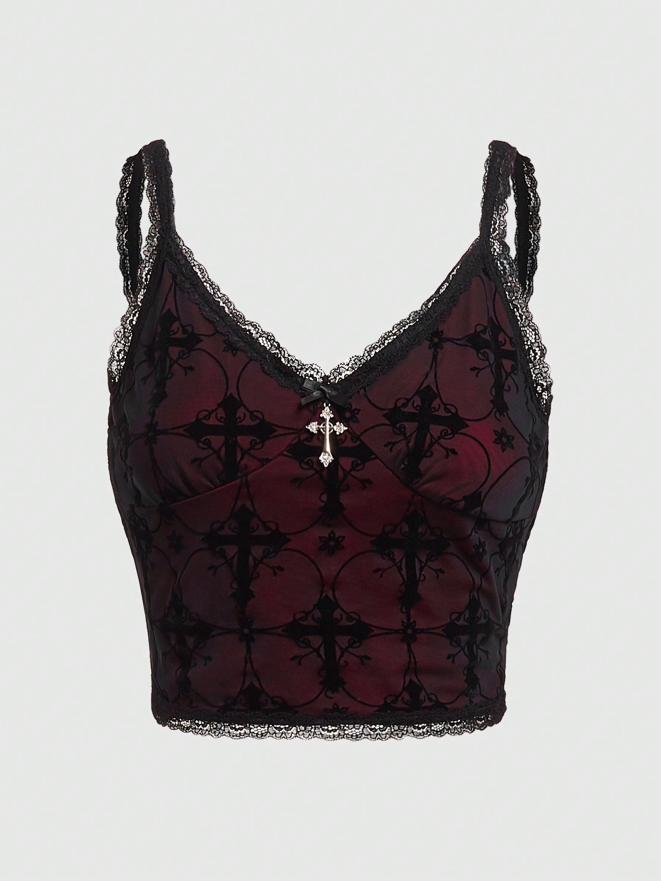 Goth Plus Size Women's Summer Splice Lace Cross Strap Cami Top