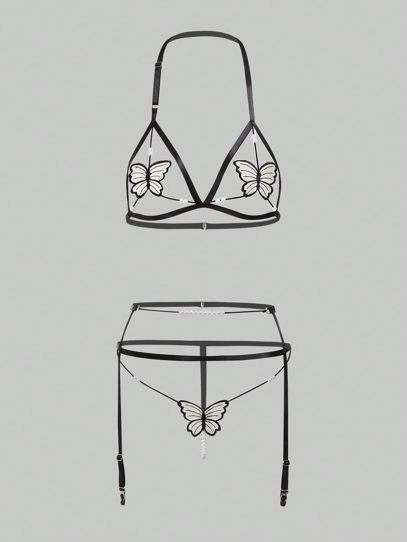 Fairycore Sexy Butterfly Pearl Hollow Out Lingerie Set