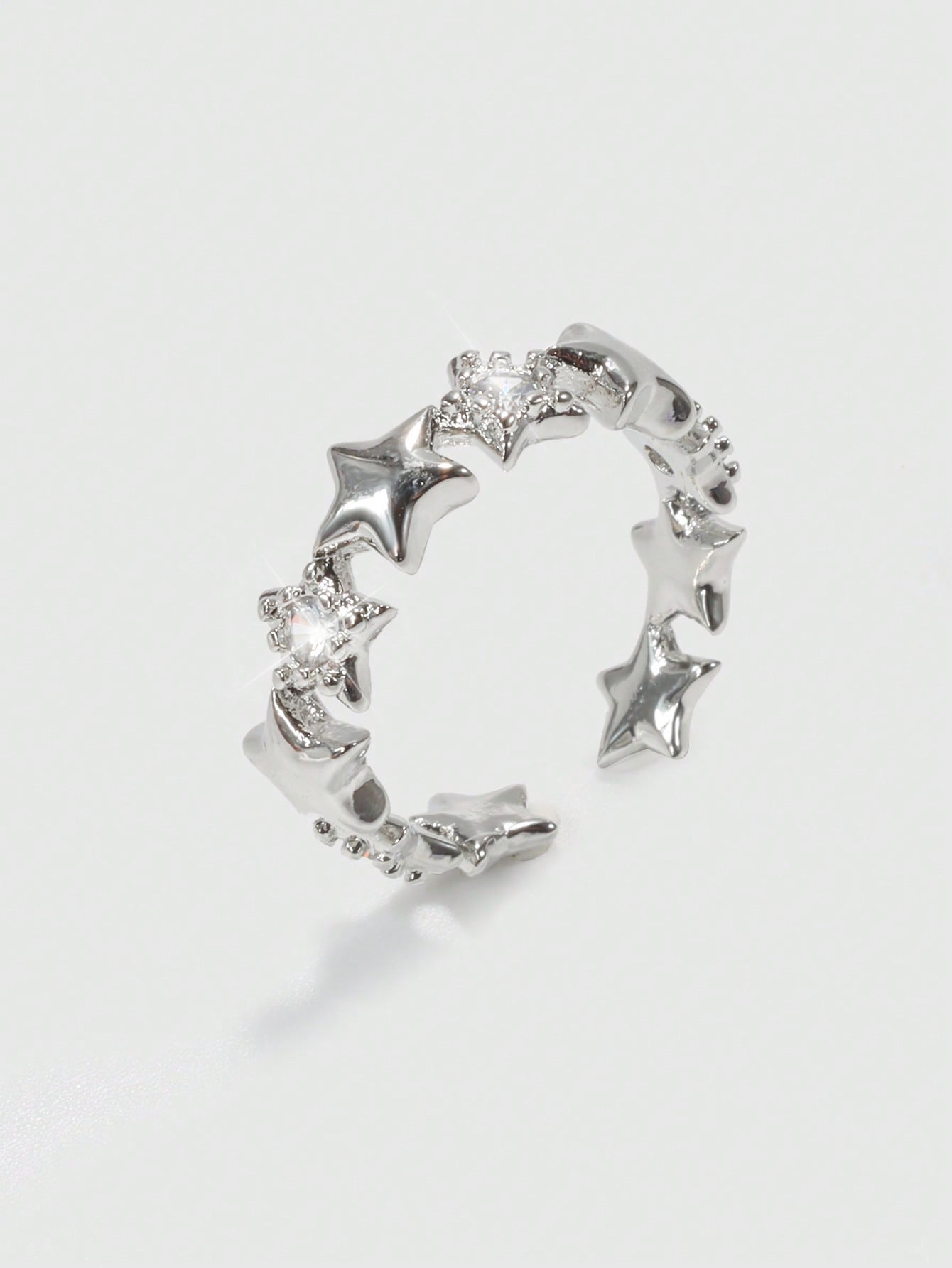 Grunge Punk 1pc Fashionable Star Shaped Zirconia Ring For Women