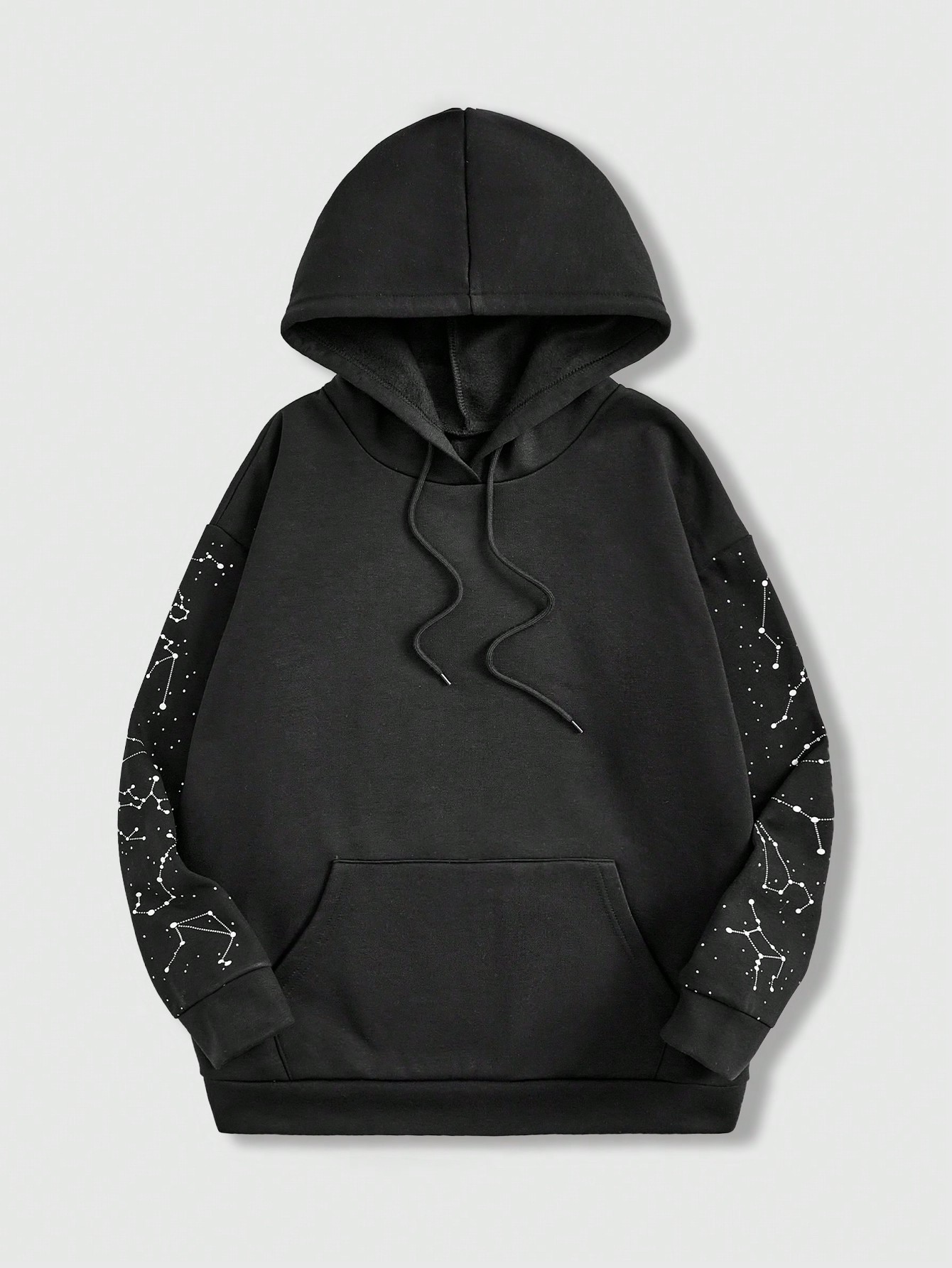 Hippie Casual Hooded Fleece Pullover With Print And Patchwork, Fall/Winter