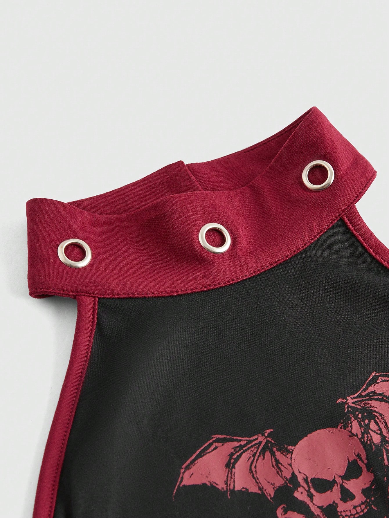 Grunge Punk Dark Punk Light Rock Skull Print Sleeveless Tight Plus Size Tank Top With Open Back And Chicken Eyes Design, School