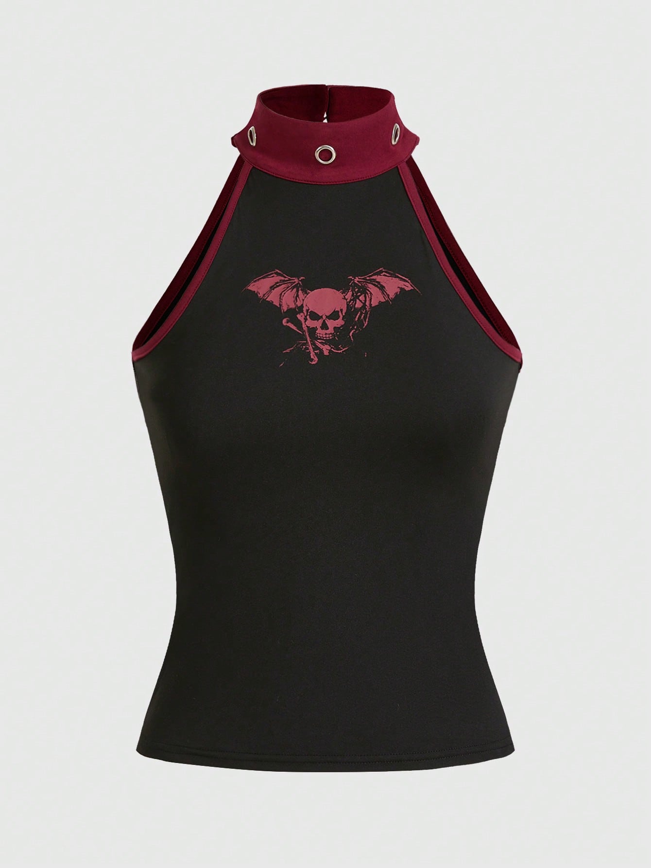 Grunge Punk Dark Punk Light Rock Skull Print Sleeveless Tight Plus Size Tank Top With Open Back And Chicken Eyes Design, School
