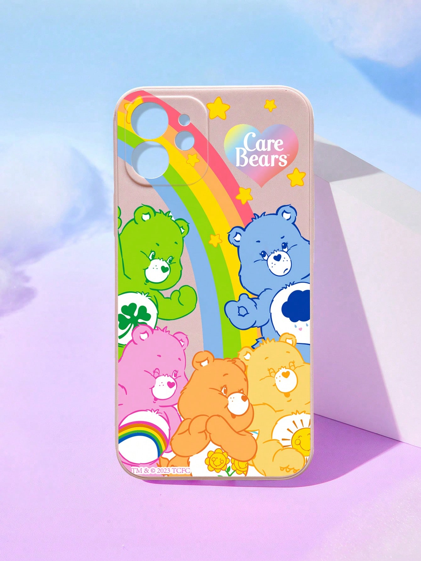 ROMWE X Care Bears Care Bea Rainbow Five Little Creatures Hand-Painted Pink Phone Case, Compatible With Iphone12 13 14 Series And Etc.