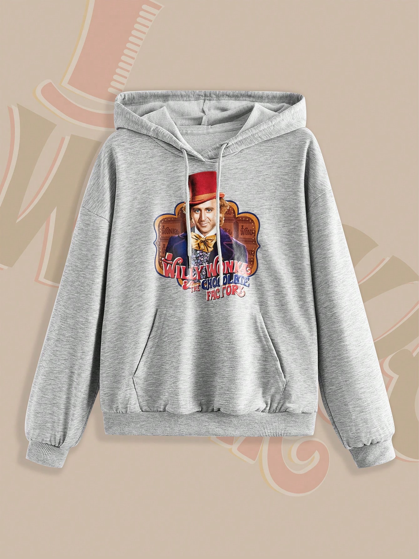 Willy Wonka and the Chocolate Factory X ROMWE Character Print Drop Shoulder Drawstring Hooded Sweatshirt