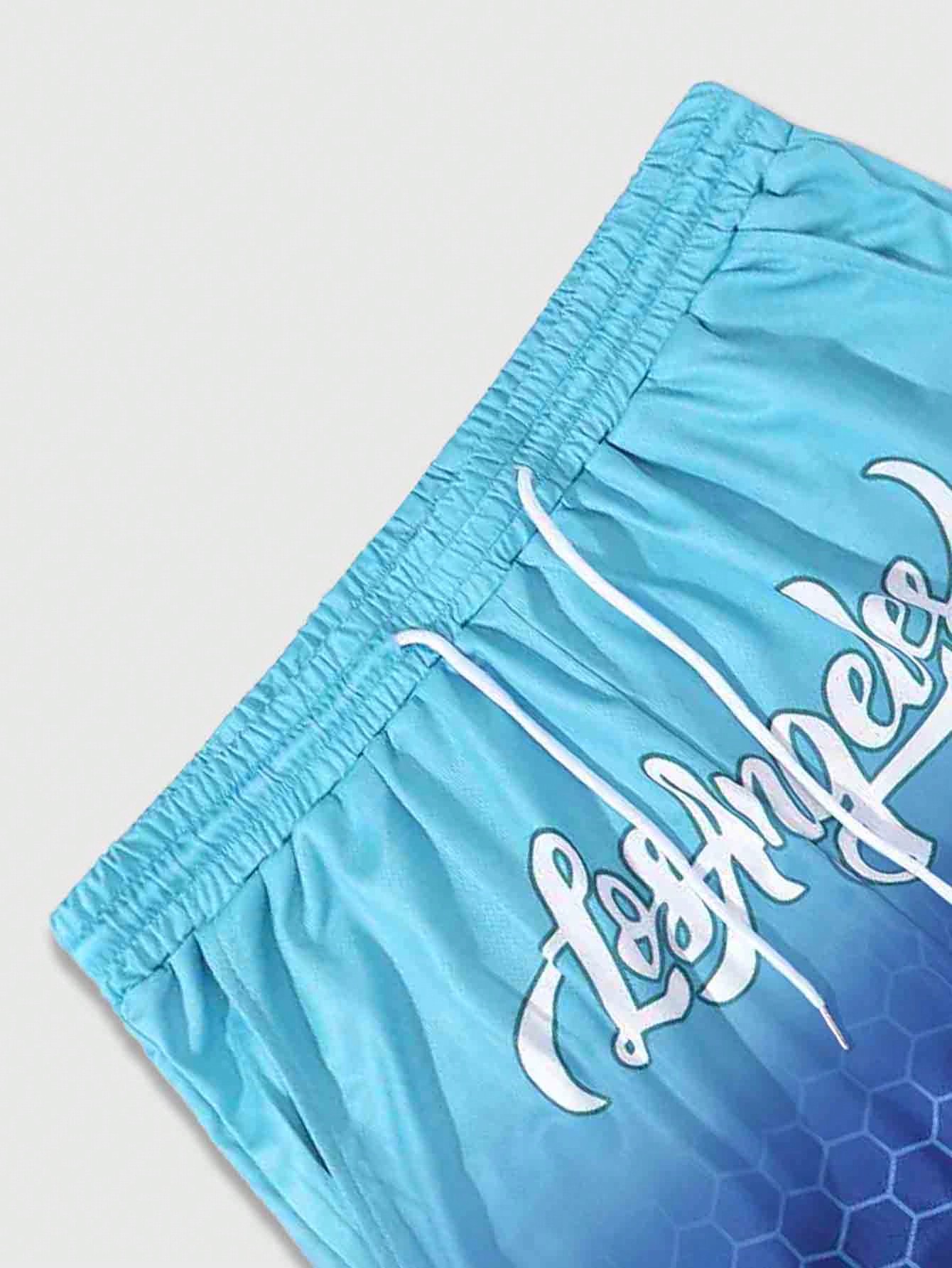 Prep Men Casual Sports Mesh Shorts Drawstring Waistband With Letter Print For Summer, School