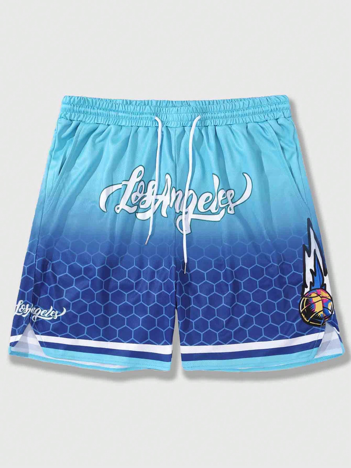 Prep Men Casual Sports Mesh Shorts Drawstring Waistband With Letter Print For Summer, School