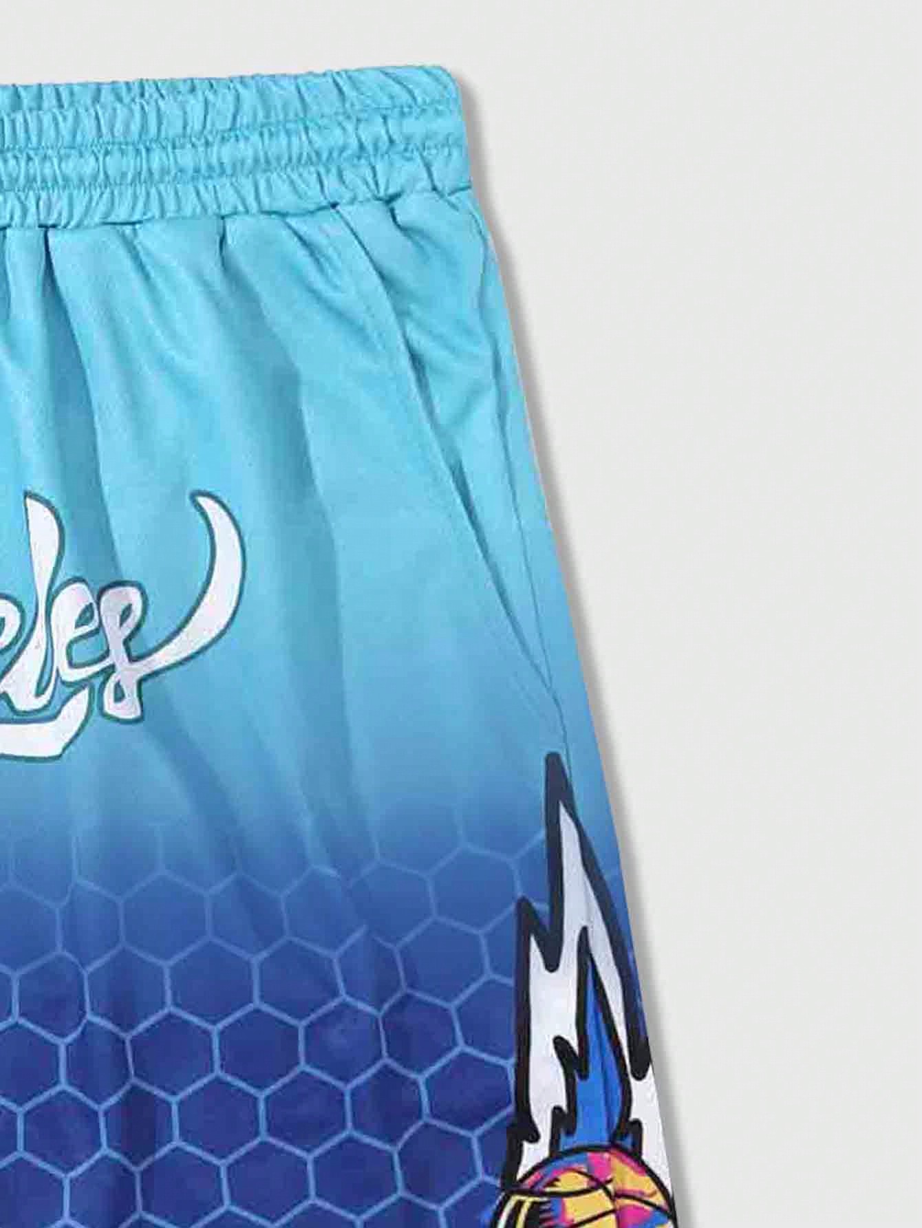 Prep Men Casual Sports Mesh Shorts Drawstring Waistband With Letter Print For Summer, School