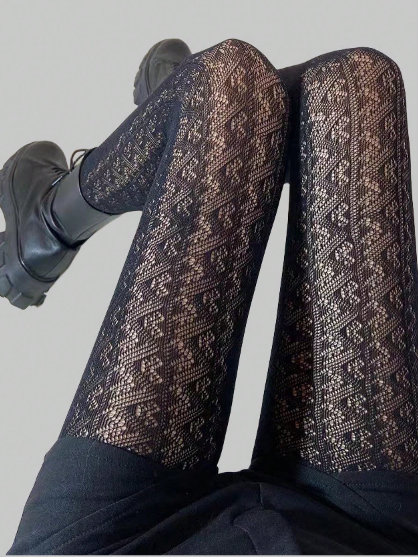 Goth 1pair Women's Black Hollow Out Fishnet Stockings, All Seasons