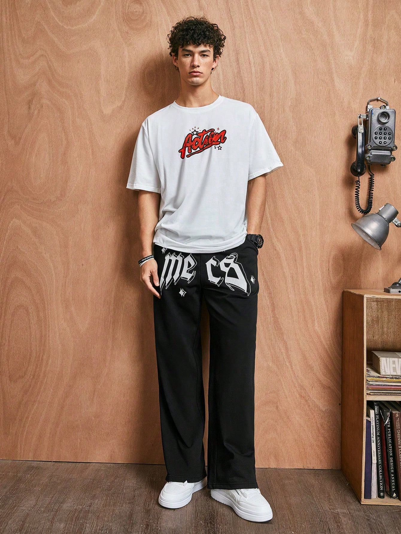 Street Life Men's Loose Fit Heart & Spider & Letter Printed Pants